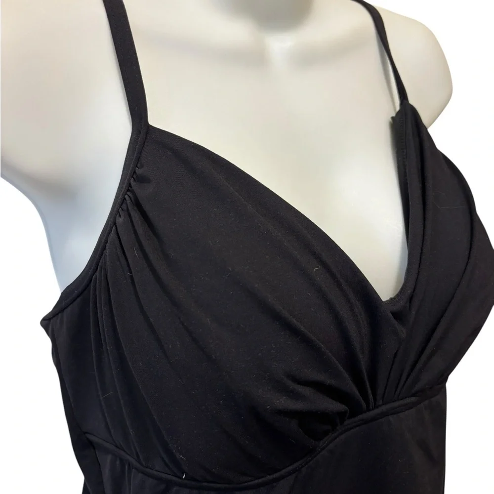 Lands End Black Swim Dress Sz 14 Light Padded Bra Ruched Bust Attached Panty